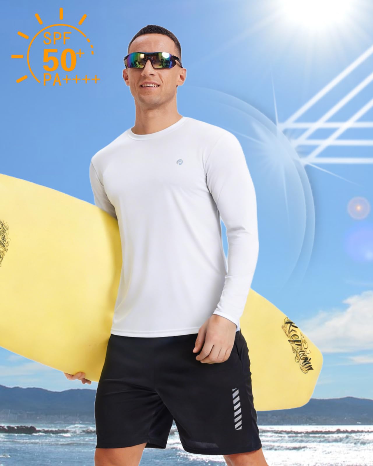 PINSPARK Camiseta Deportiva Hombre Manga Larga Secado Rápido Transpirable Anti-UV Ropa Deportiva para Gimnasio Running Fitness Cuello Redondo