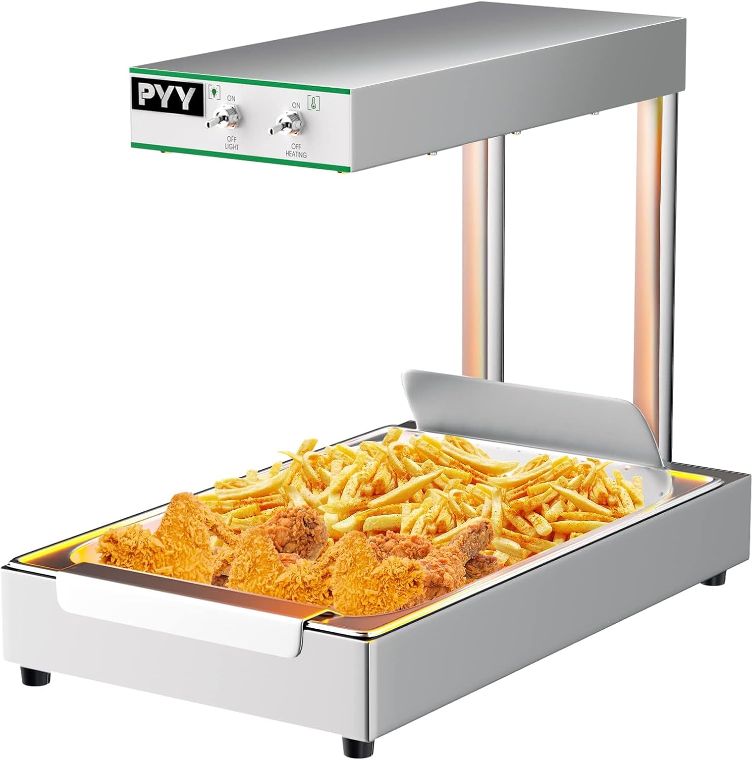 PYY French Fry Warmer Food Warmer Fries Countertop Food Heat Lamp for Chips Commercial Heat Light Free-Standing Warming Dump Station Churros Fried Food (Silver) Large