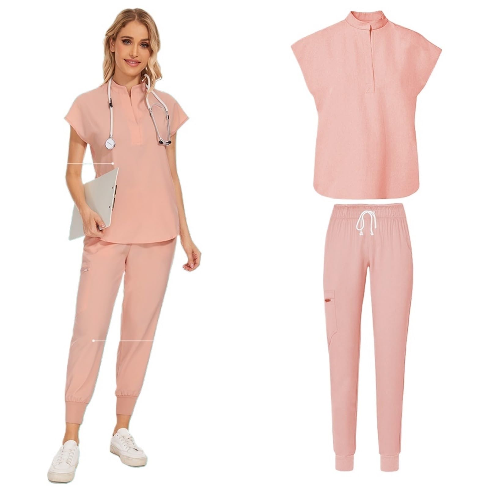 AHUFGN Nurse Scrubs Women Medical Clothing For Women Nurse Uniforms Scrubs Set Hospital Work Wear Unisex Solid Uniform
