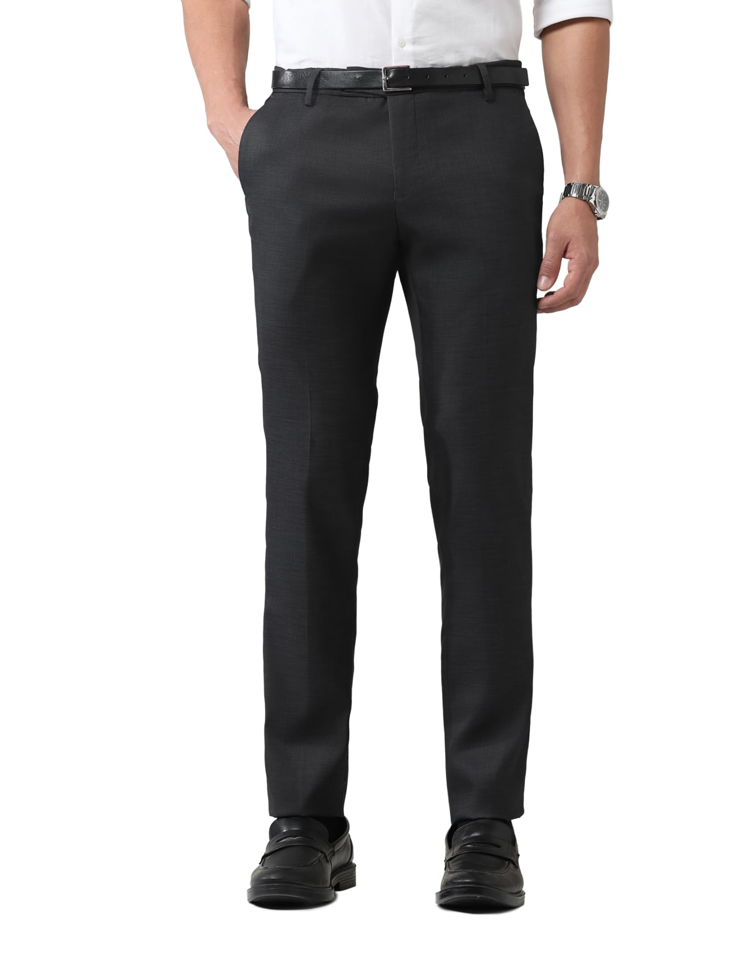 arvind Solid Slim Fit Dobby Trousers-picture-14