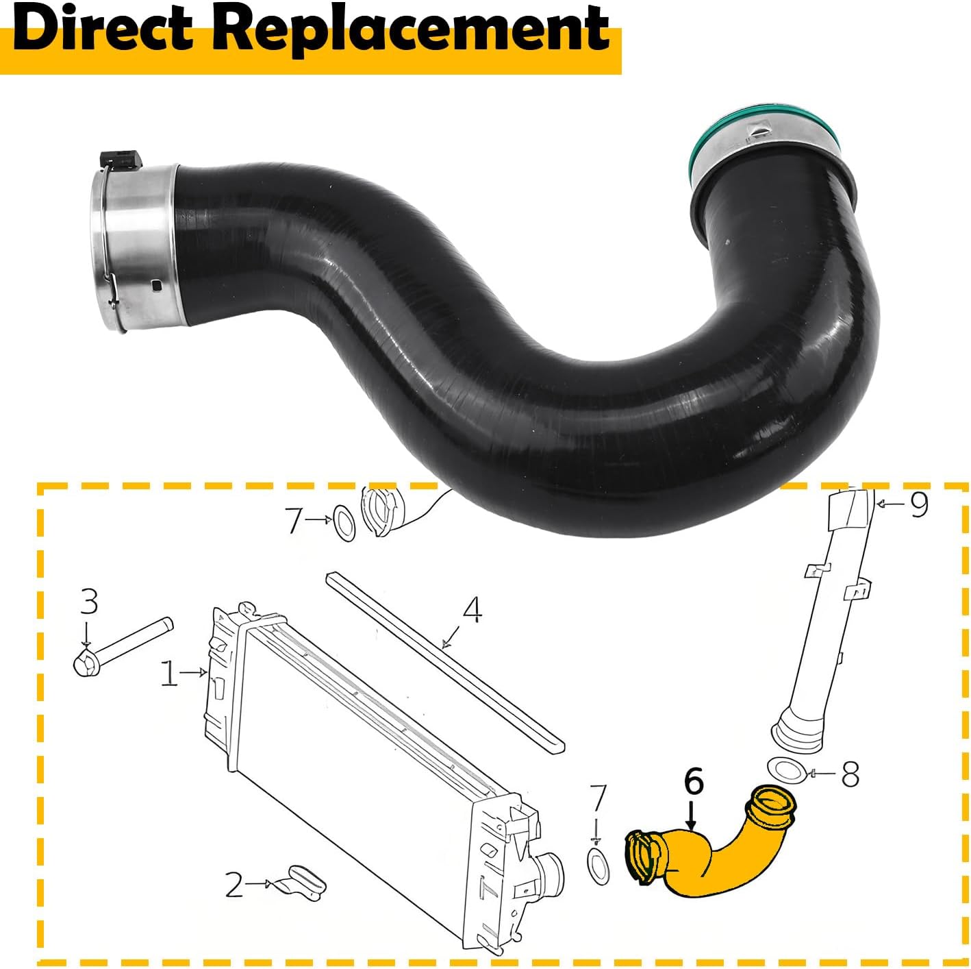 9065282582 Left Turbocharger Intercooler Hose Compatible with 2010-2021 Mercedes Sprinter 2500 3500 3500XD 3.0L V6 Diesel
