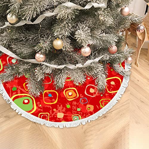 Baegutly Christmas Tree Skirt Collar Hippie Squares Red Christmas New Year Winter Tree Base Mat Cover For Xmas Holiday Party Decoration Ornament 48Inch #TOP4