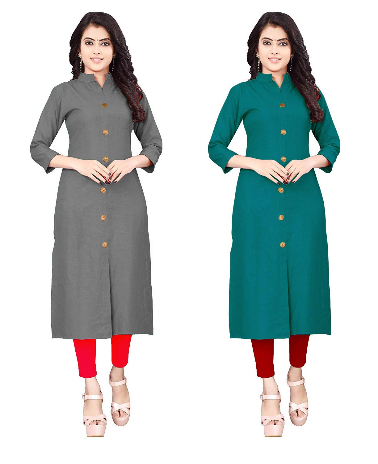 NATEK Womens Cotton Straight Plain Kurtis Combo Pack of 2