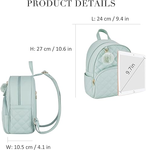 Miniatura 6 de ECOSUSI Mini mochila de cuero para mujer, mochila pequeña para mujer, bonita bolsa de mano con pompón, bolsa de hombro de viaje con borla, verde