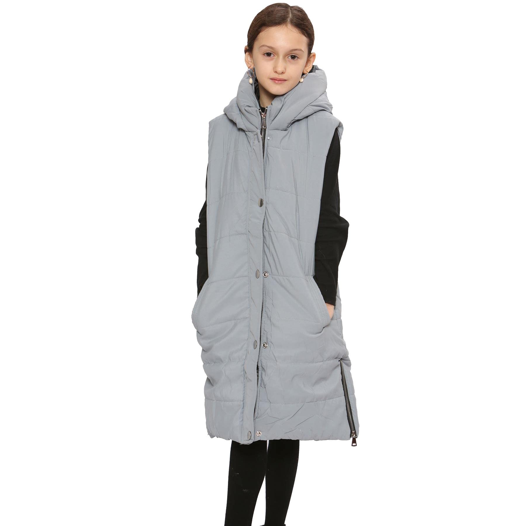 A2Z 4 Kids Mädchen Schwarze Steppweste Mit Kapuze Gepolsterte Lange Weste Daunenweste Übergröße Jacke langer ärmelloser Mantel Urbane Winterkleidung Alter 7-13 Jahre