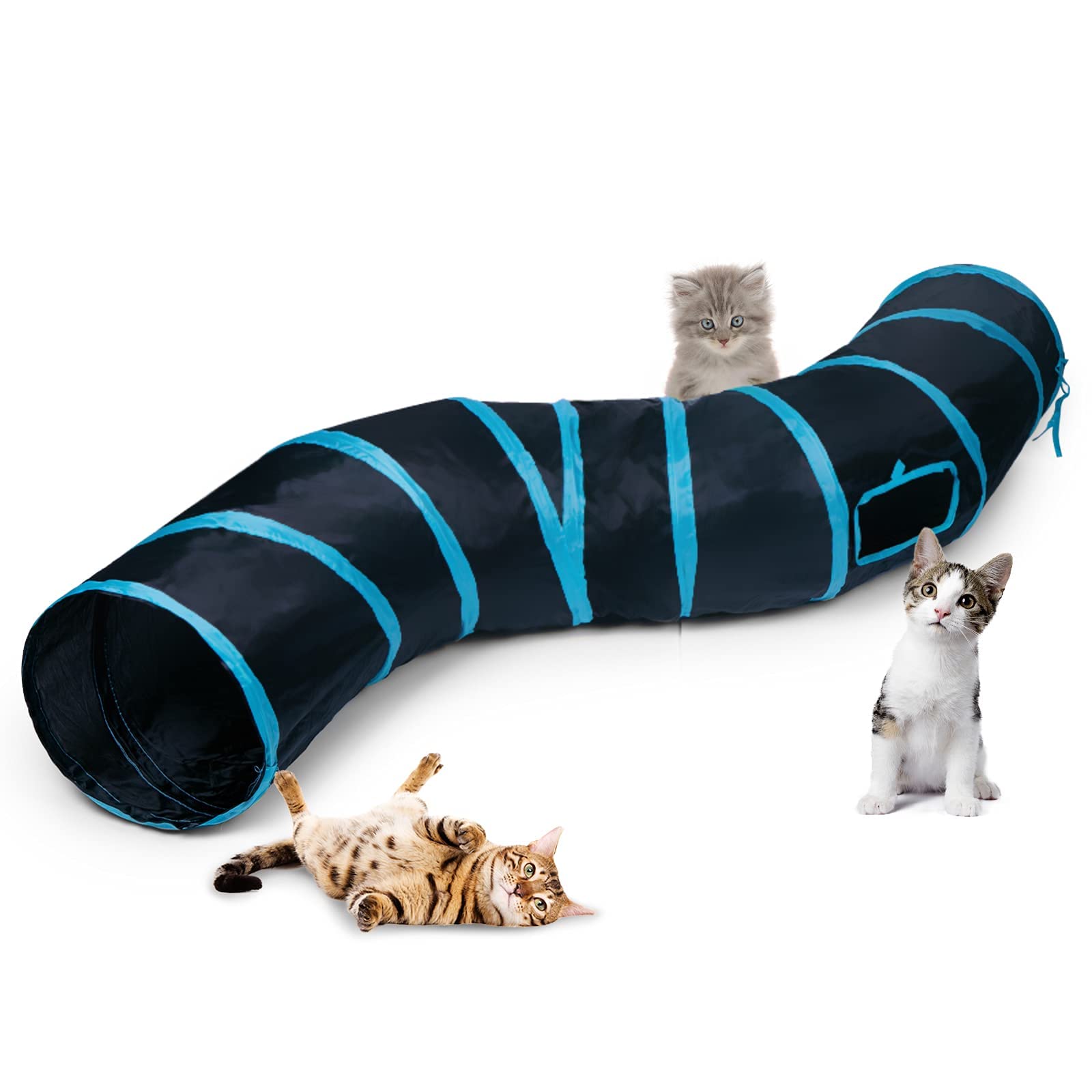 Aandyou S-Shaped Cat Tunnel, 2-Way Pet Tunnels for Indoor Cats Kittens, Small Animals, Pet Owners, Medium
