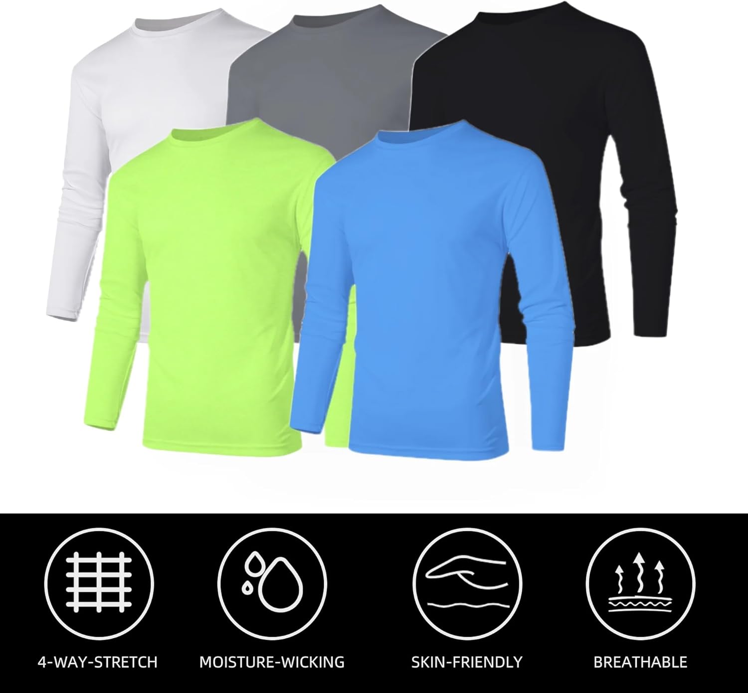 5 Pack 100% Polyester Long Sleeve Shirts for Men - Quick Dry Moisture Wicking - Image 4