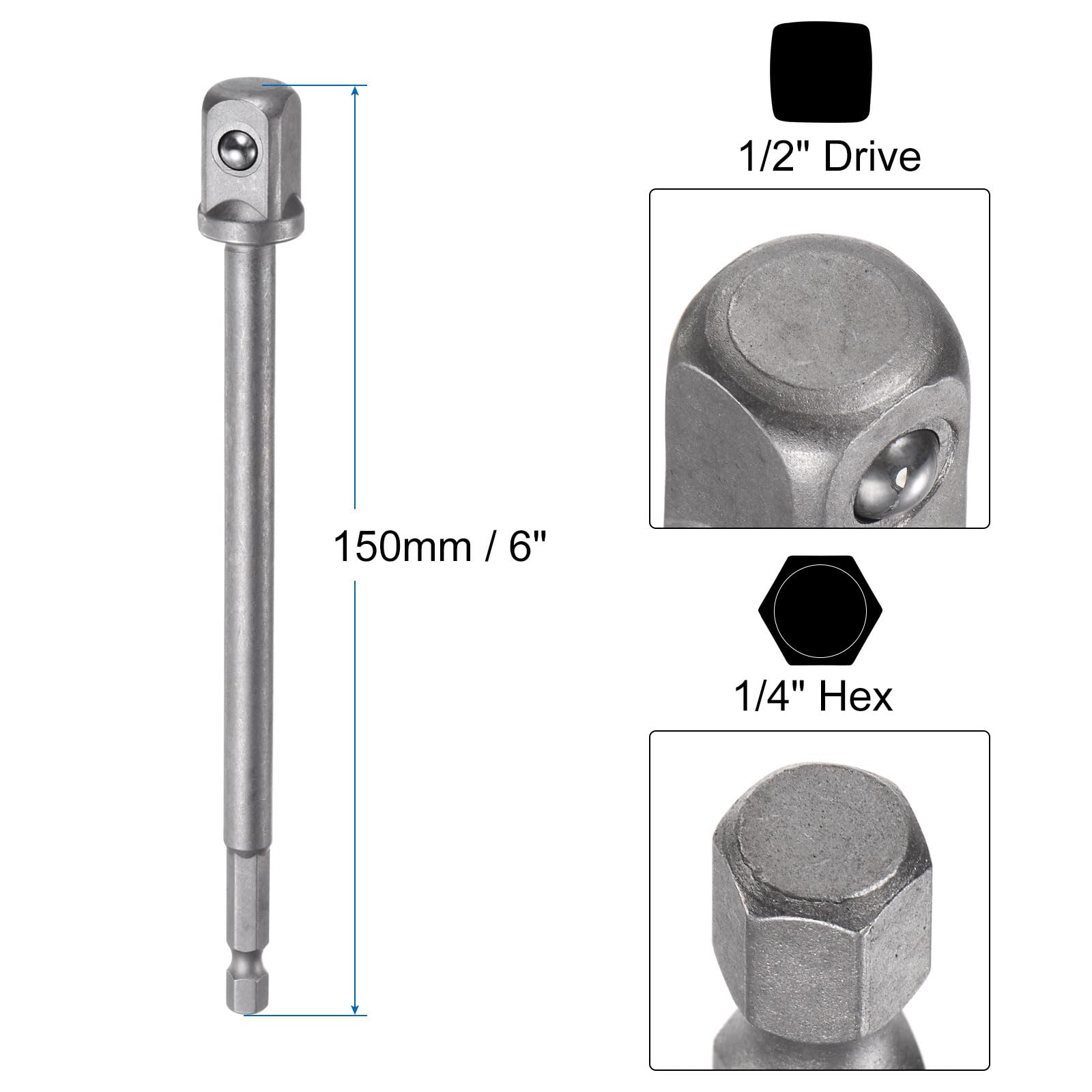 Sourcing Map Stecknuss-Set: 13 Mm, 1/2 Zoll Antrieb, 7,6 Cm Lang, Plus 2 Adapter (1/2 Auf 1/4 Zoll), Aus CR-V-Stahl, Sandgestrahlt