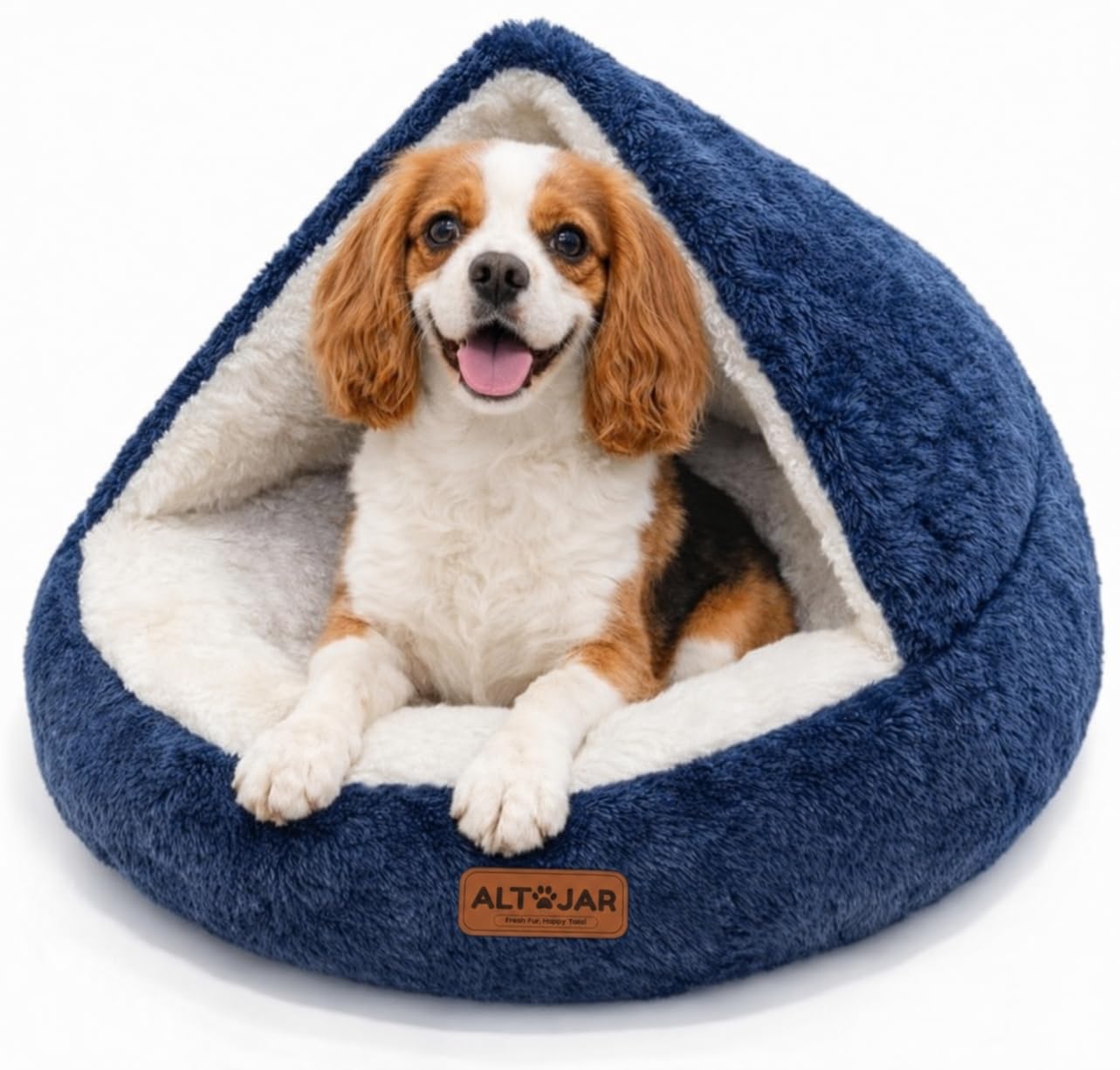 Cuccia anti-ansia per cani, 50 cm, con tetto, per animali domestici sotto i 5 kg, accogliente letto con cappuccio, lavabile, in pelliccia sintetica felpata, confortevole, con cuscino