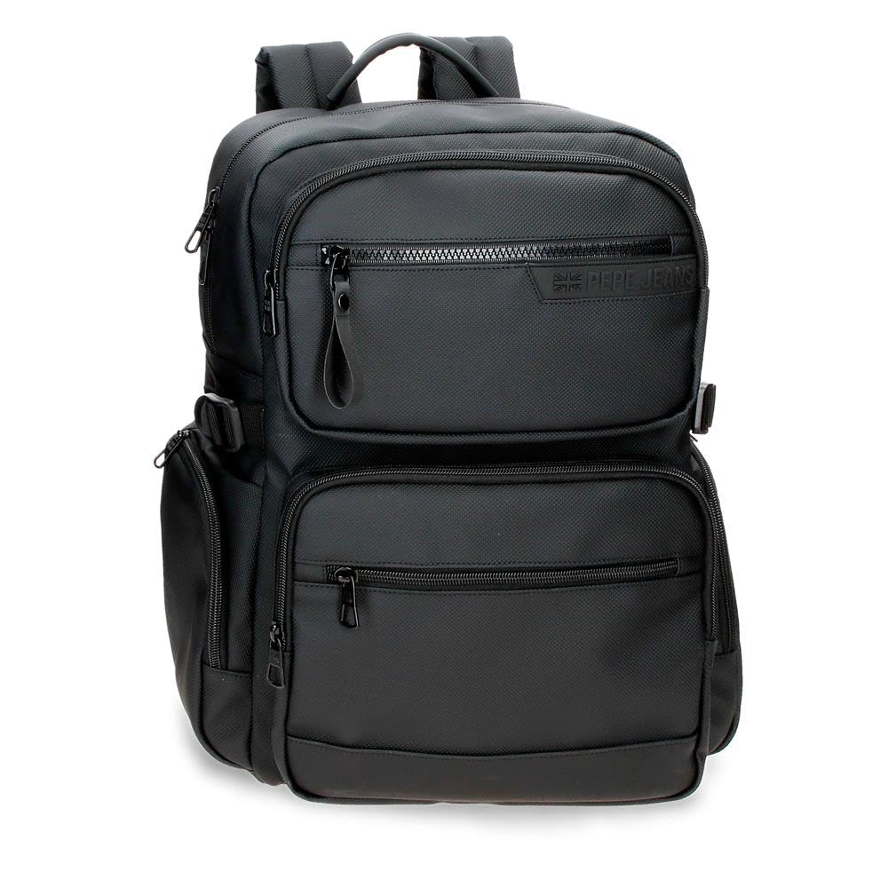 Pepe Jeans Dorking Adaptable Laptop Backpack 15.6 inch Black 28x40x16 cm Polyester with Synthetic Leather Details 17.92L by Joumma Bags
