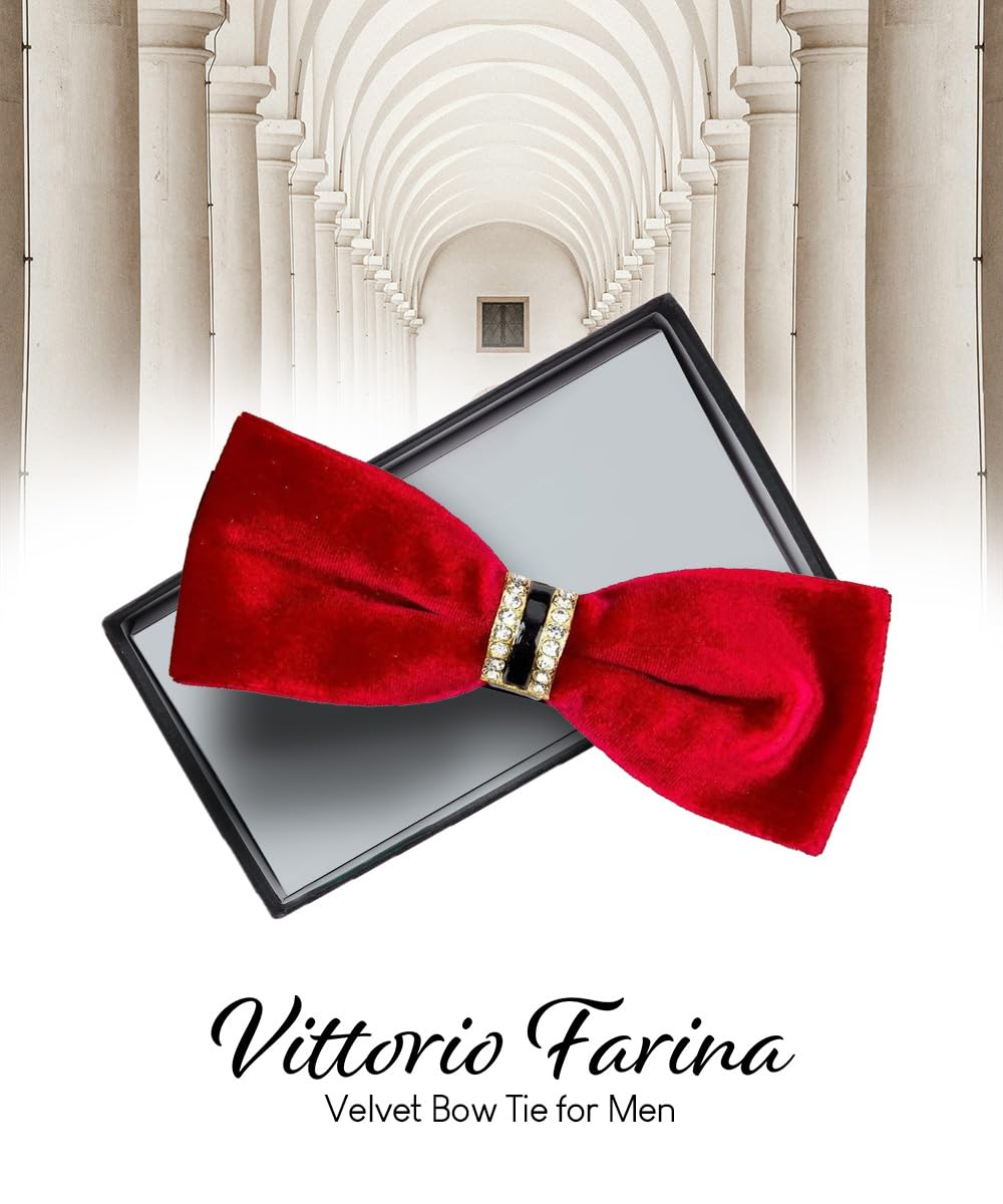 Vittorio Farina Velvet Bow Tie - Red (VB 002)
