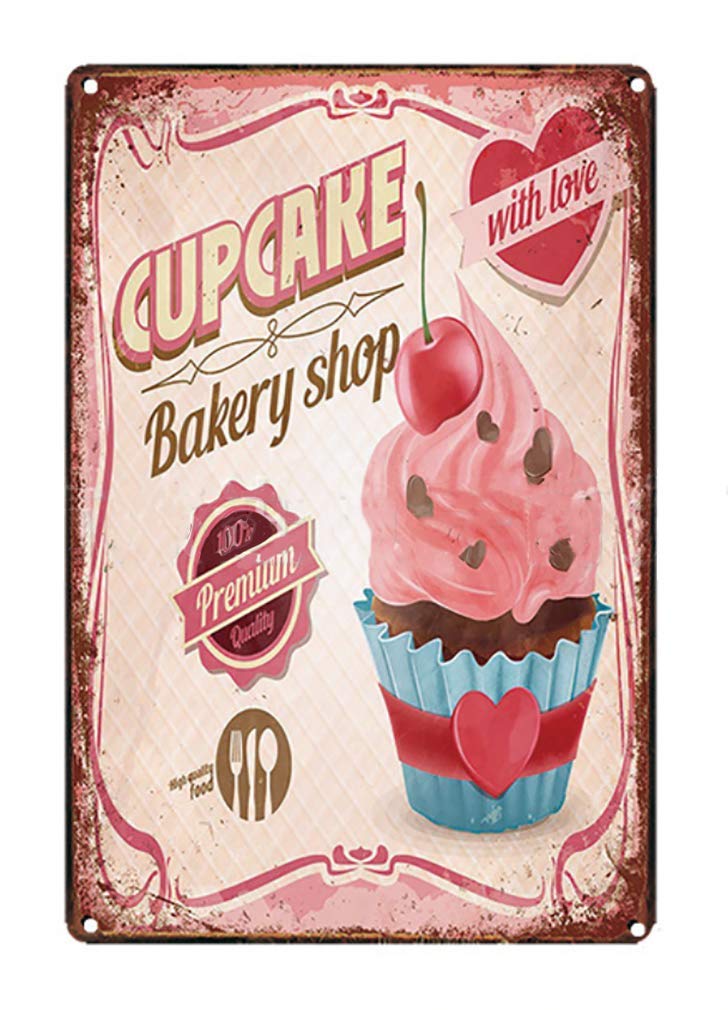SMAZDFXX Vintage Metal Sign - Cupcake Bakery Shop Tin Sign Decorative Wall Decor 12"x16"