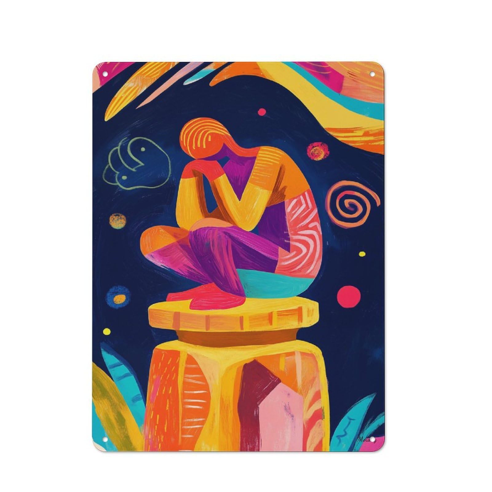 Junmoney Vivid Fauvist Vision Of The Thinker For Café Or Home Bar, Vintage Metal Wall Sign 40X30cm, A Christmas Gift For People Styling Café And Home Bar