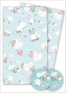 Abacus Cards Wrapping Paper 11365A \"Love Heart & Flowers\" Gift Wrap Pack with 2 Sheets & 2 Tags, Plastic free & FULLY RECYCLABLE, multicoloured