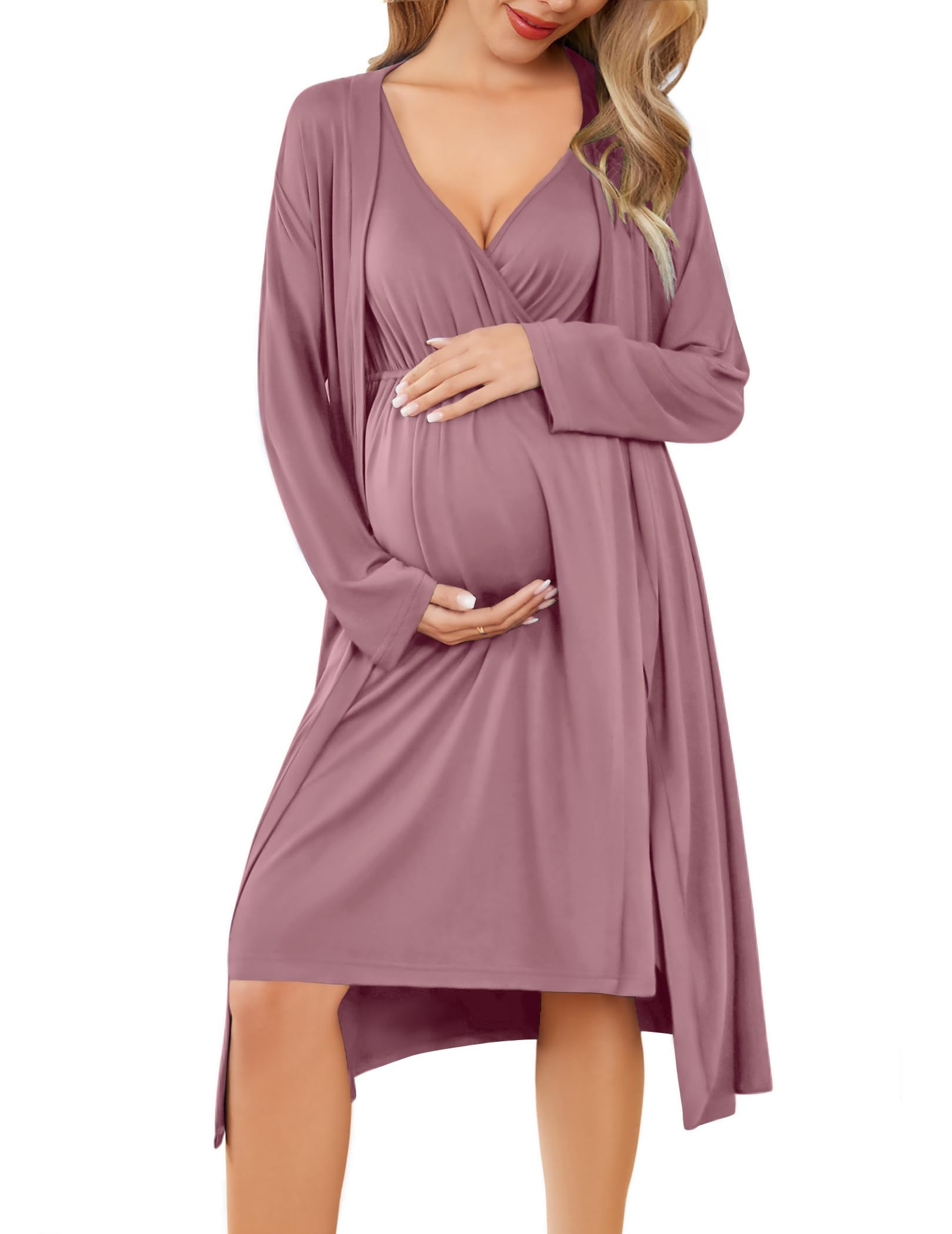 Ekouaer Maternity Nursing Gown and Robe Set Labor Delivery Nightgowns