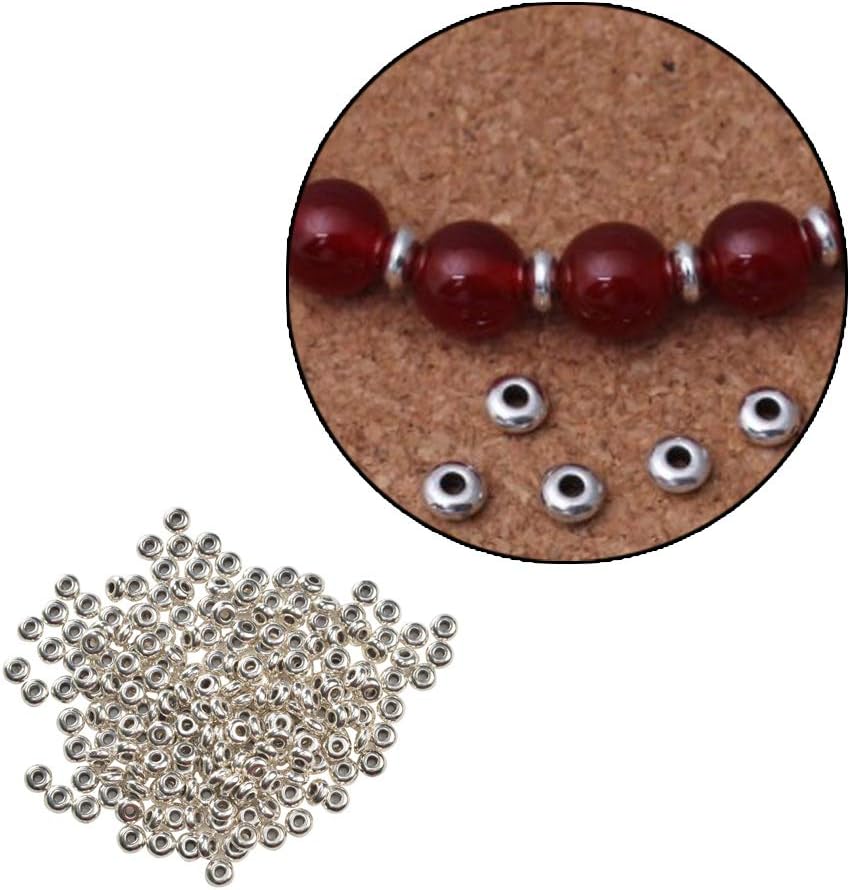Wixine200Pcs Round Silver Stainless Steel Spacer Beads for Crafting DIY Jewelry Findings