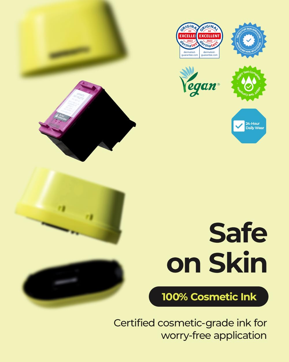 Temporary Tattoo Printer – Full Set with Powder Primer & Balm Fixer, 100% Vegan Cosmetic Ink, Dual Mode for Skin & Objects, Lasts up to 24 Hours, Over 10,000 Custom Designs with iOS/Android
