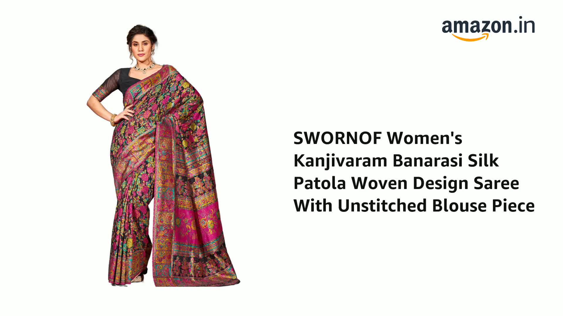 Sari En Soie Banarasi Pour Femmes - Style Kanjivaram Patola - Avec Chemisier Non Cousu - Occasion Festif - Cadeau D'anniversaire - 6