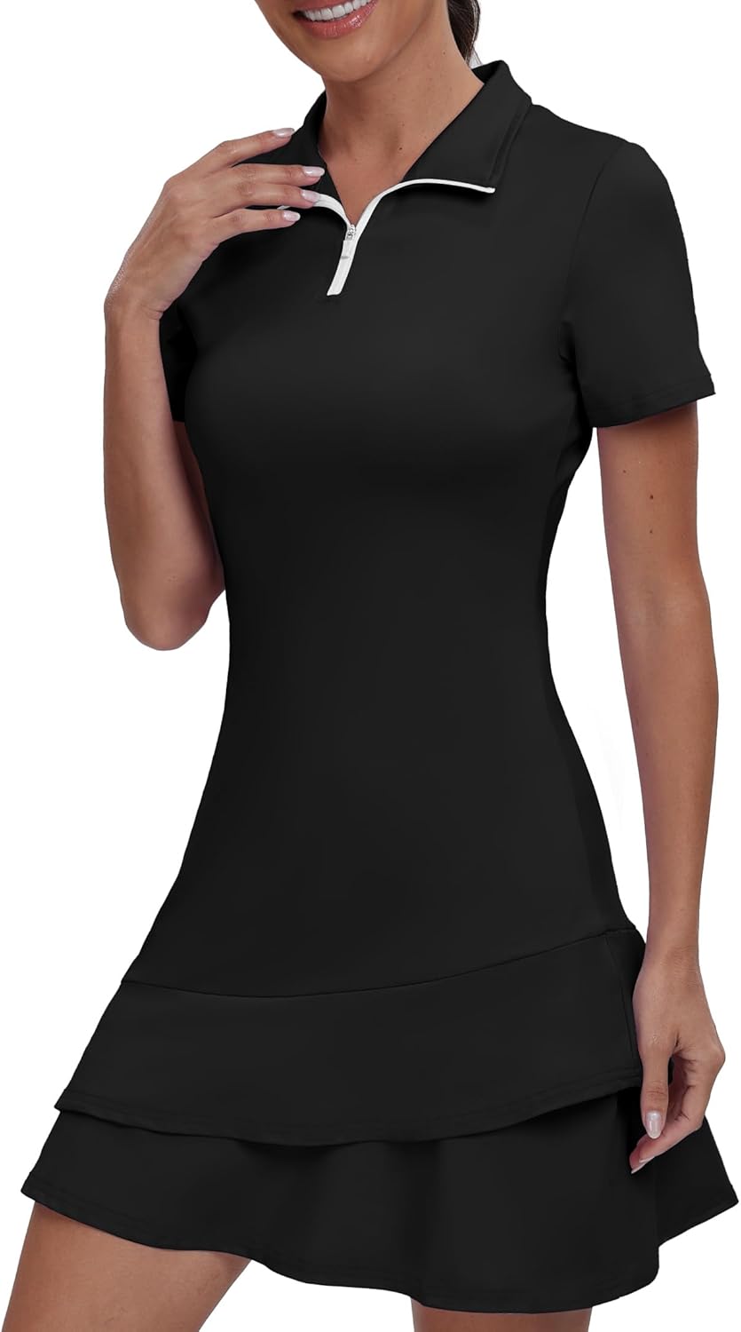 Womens Two Piece Tennis Golf Dress UPF 50+ Active Athletic Exercise Sports Wear with Pocket and Shorts