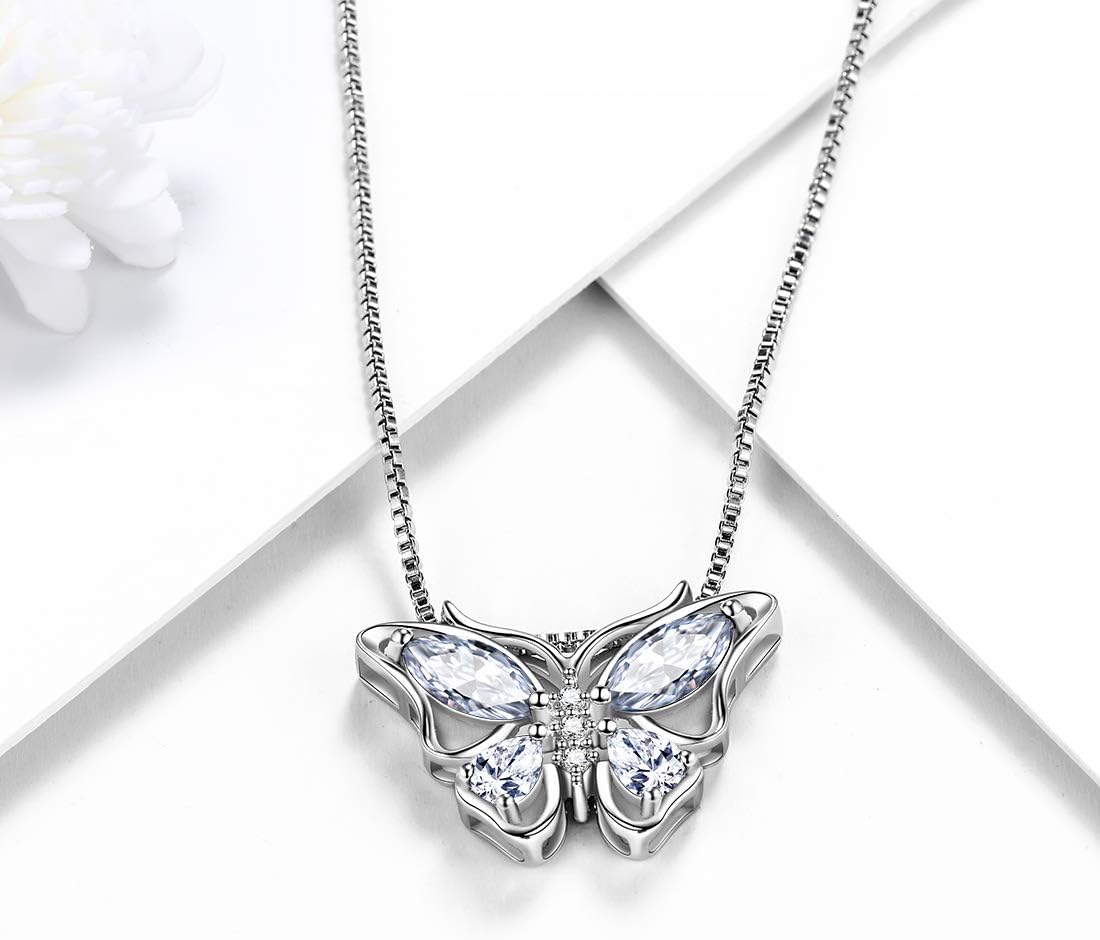 Aurora Tears Butterfly Birthstone Pendant Necklace - Women 925 Sterling Silver Butterflies Birthstone Pendant Necklace Jewelry Birthday Gift for Women - Image 4