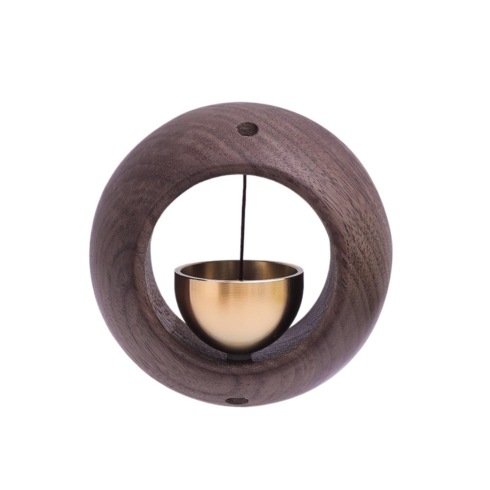 Ilumos Walnut Japanese Style Beech And Magnetic Wood Doorbell With Solid Brass Wind Chimes - Wireless Garden Pendant For Home Decor(Walnut)