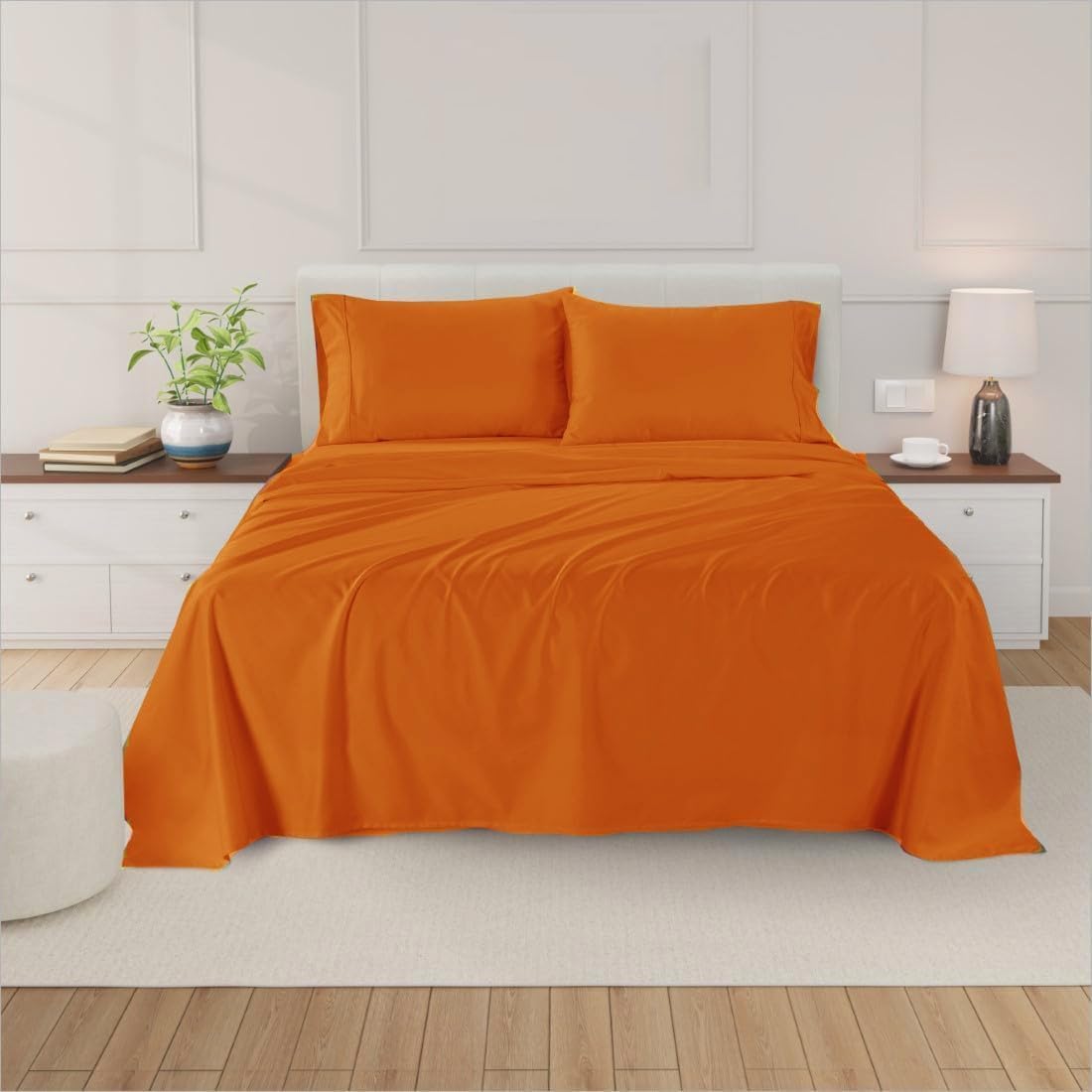 Twin XL Size Sheets Sets Long Staple Cotton- Deep Pocket Fitted Sheet Fits 10–12 Inch Mattress- All Around Elastic- 4 Pc Bedding with Flat, Fitted Sheet, 2 Pillowcases-600 TC (Cream, Twin XL)