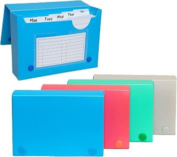 Index Card Case, 4x6 Inch Index Card Holder, Fits Up to 200 Cards Per Case - with 5 Dividers and Adhesive Label Tabs - Store Recipe Cards, School Index Cards & More - 4-Pack Assorted Colors