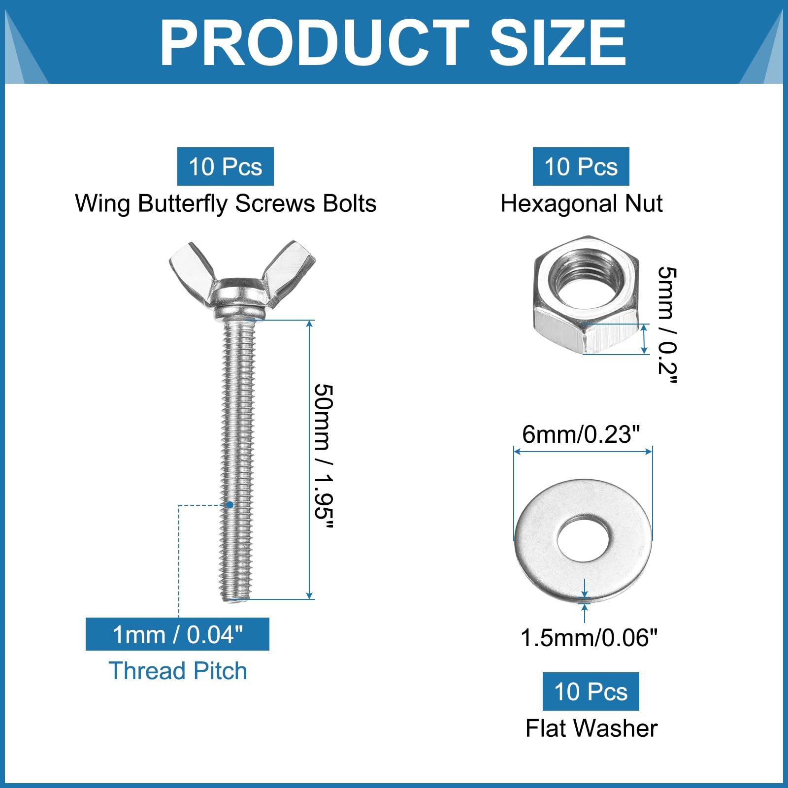 PATIKIL M6-1 x 50 mm Wing Butterfly Screw - Image 2