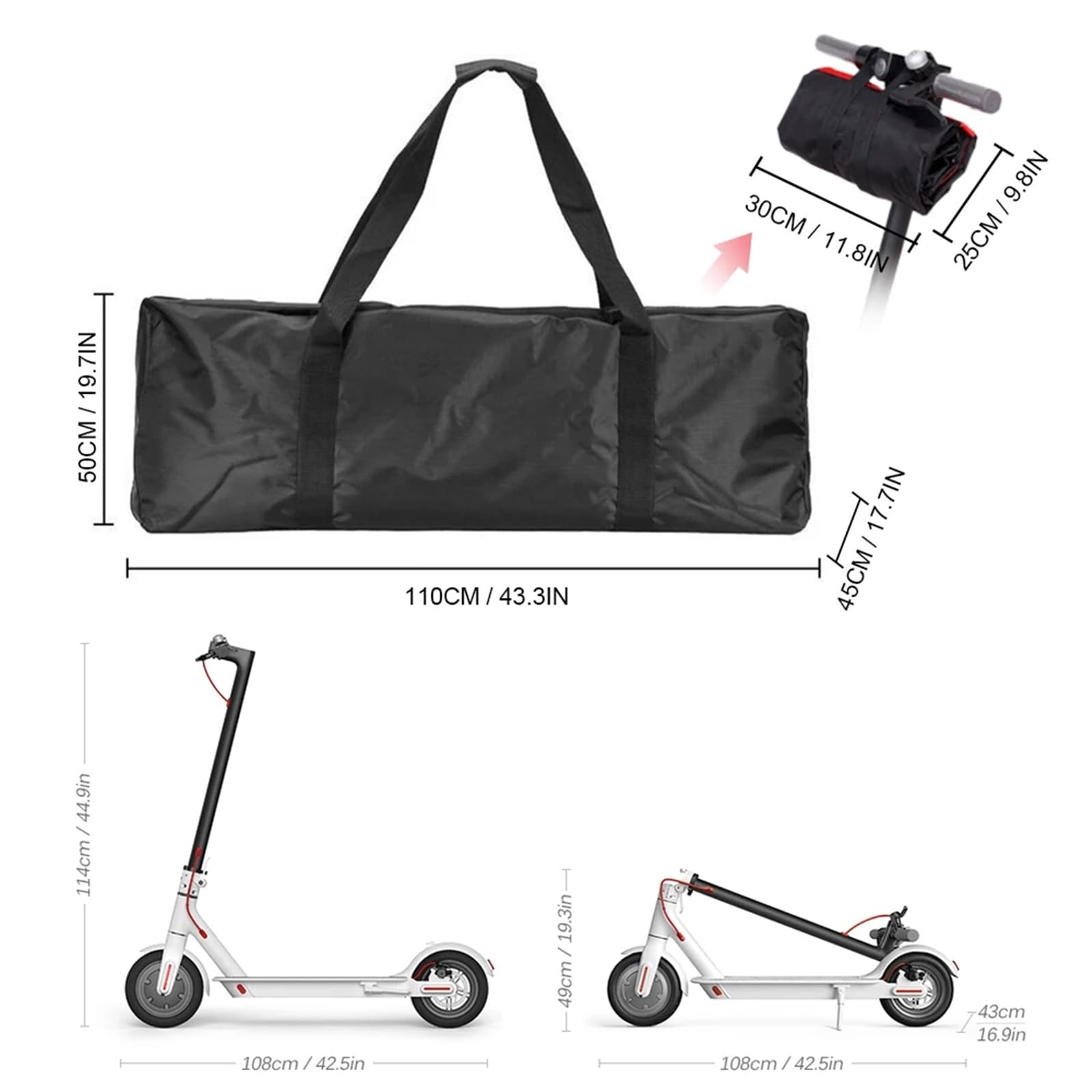 Bolsa Patinete Electrico Bolsa de Transporte portátil e Impermeable for Patinete eléctrico M365 ES2 ES3 ES4, Plegable(Black)