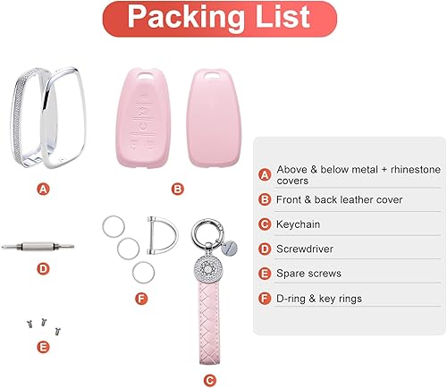 Miniatura 7 de Funda para llavero Chevy con llavero, funda de cuero rosa para llave de Chevrolet Equinox Malibu Cruze Camaro Tahoe Silverado Traverse Blazer Sonic