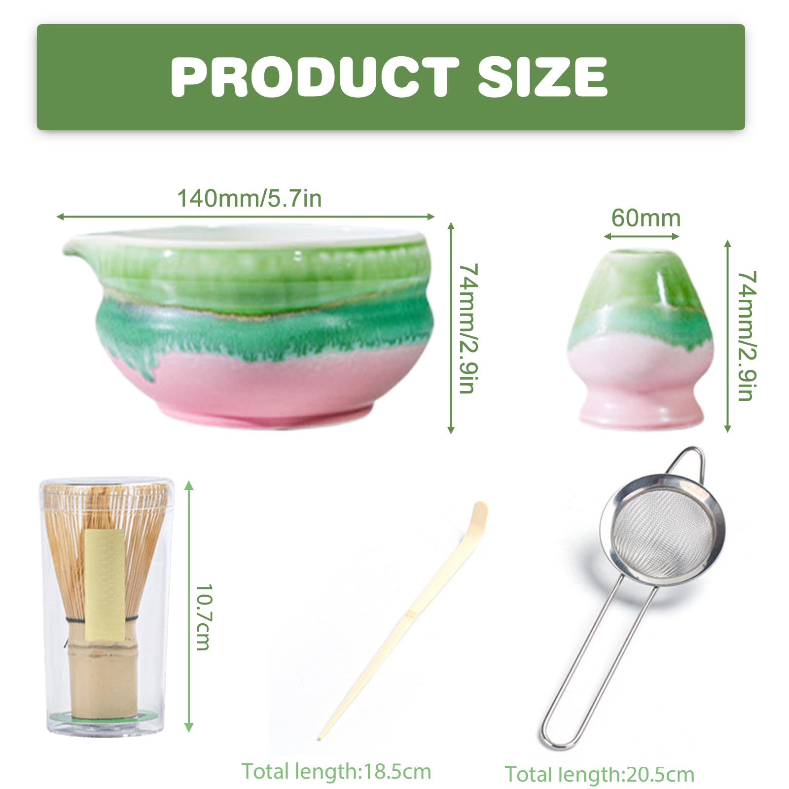 Set di 5 scope matcha, ciotola e set rosa, con beccuccio, frusta, cucchiaio+chasen+colino, tè per cerimonie di tè e regalo