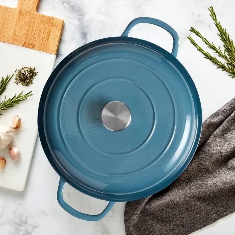 Simply Home Cast Iron Casserole 3.4L Shallow Round Atlantic Blue NonStick 31.5cm