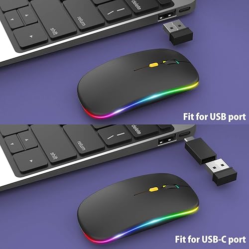 Miniatura 6 de Actualización Mouse inalámbrico LED, mouse delgado y silencioso 2.4G mouse portátil óptico de oficina con USB y receptor tipo c, 3 niveles de DPI