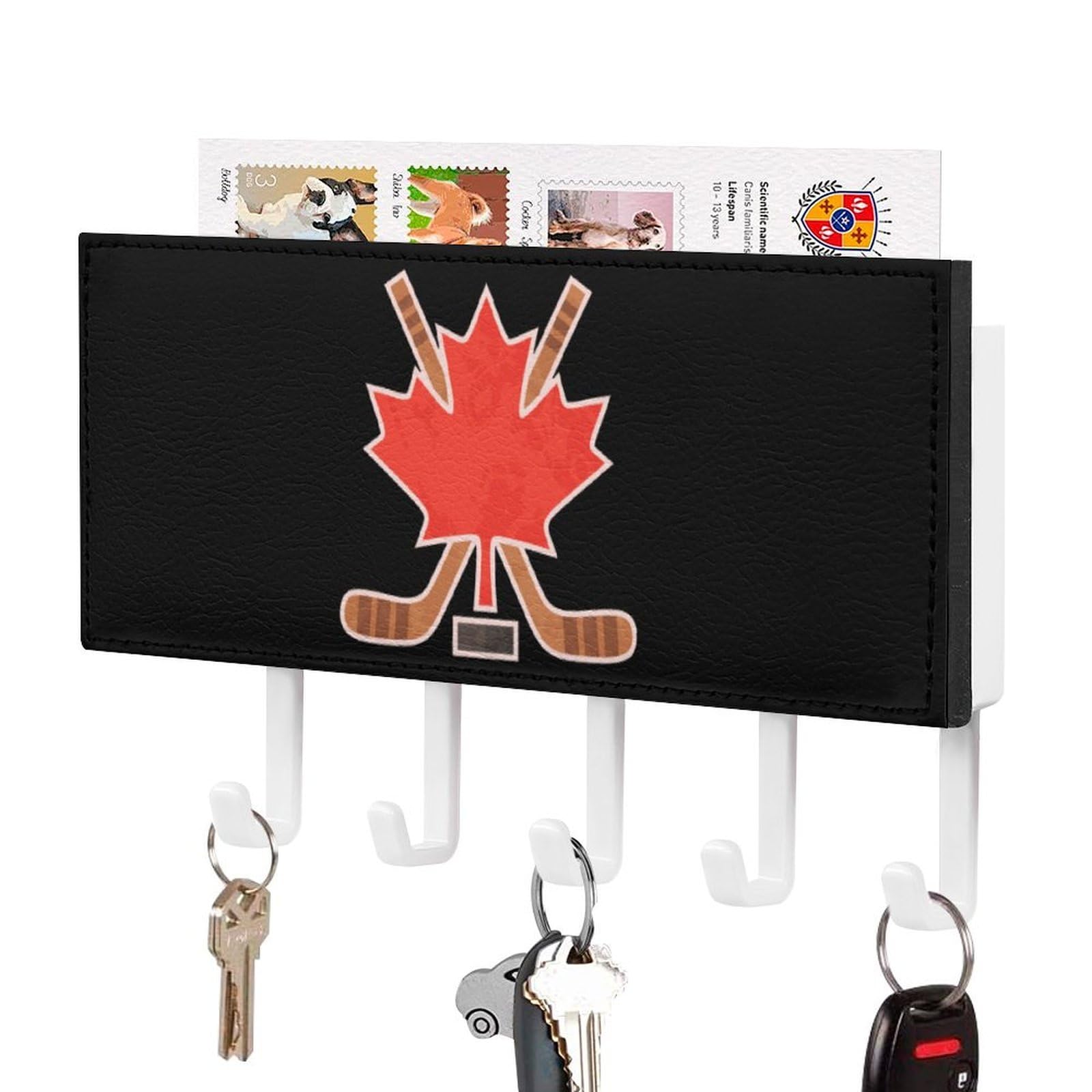 NCLQVJXZKHW Canada Maple Hockey Key Holder with 5 Hooks Key Hooks Wall Mounted Key Racks Key Hanger Organiser Shelf