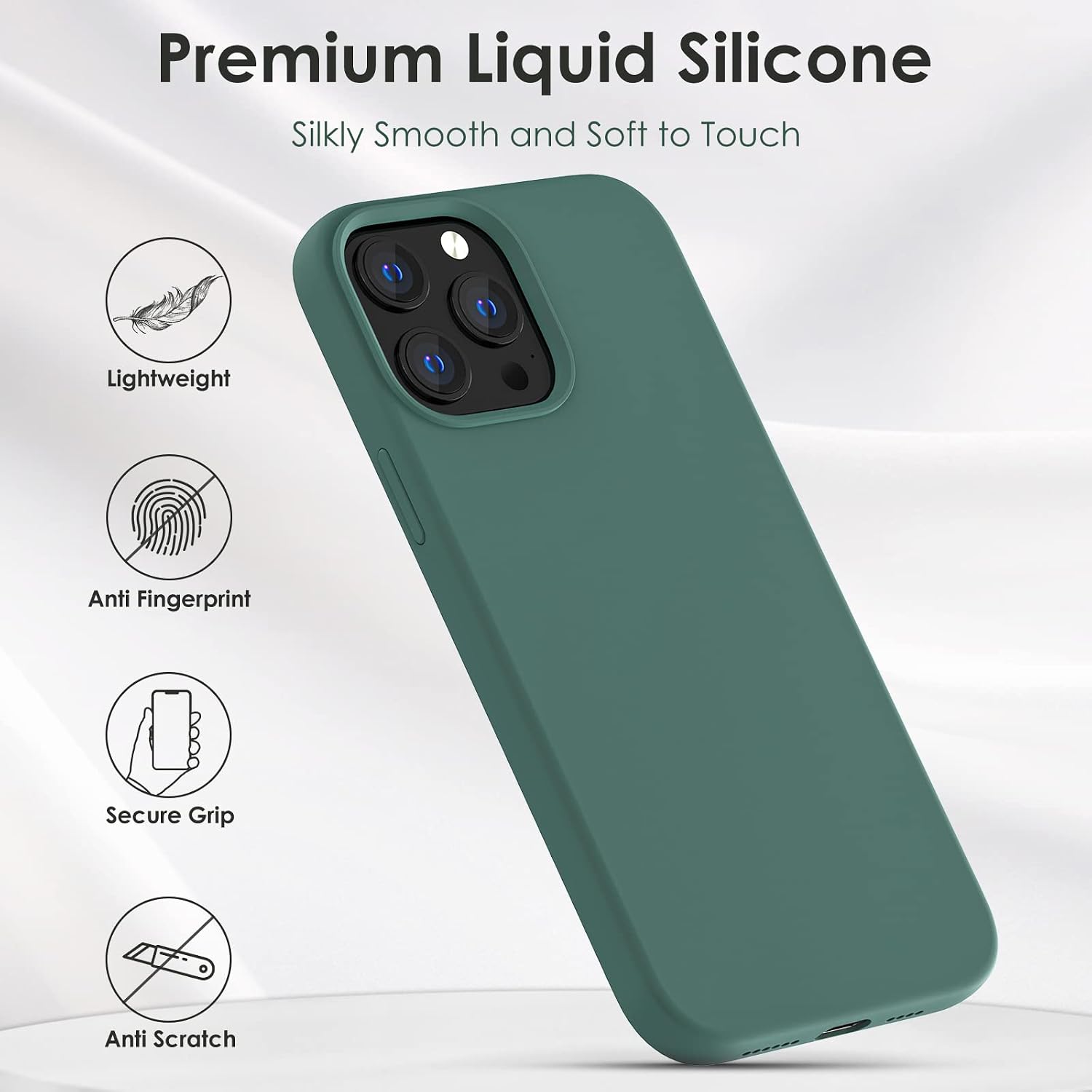 OIIAEE Silicone Case Designed for iPhone 13 Pro Max Case, Ultra Slim Shockproof Protective Liquid Silicone Phone Case with Soft Anti-Scratch Microfiber Lining, 6.7 inch, Pine Green