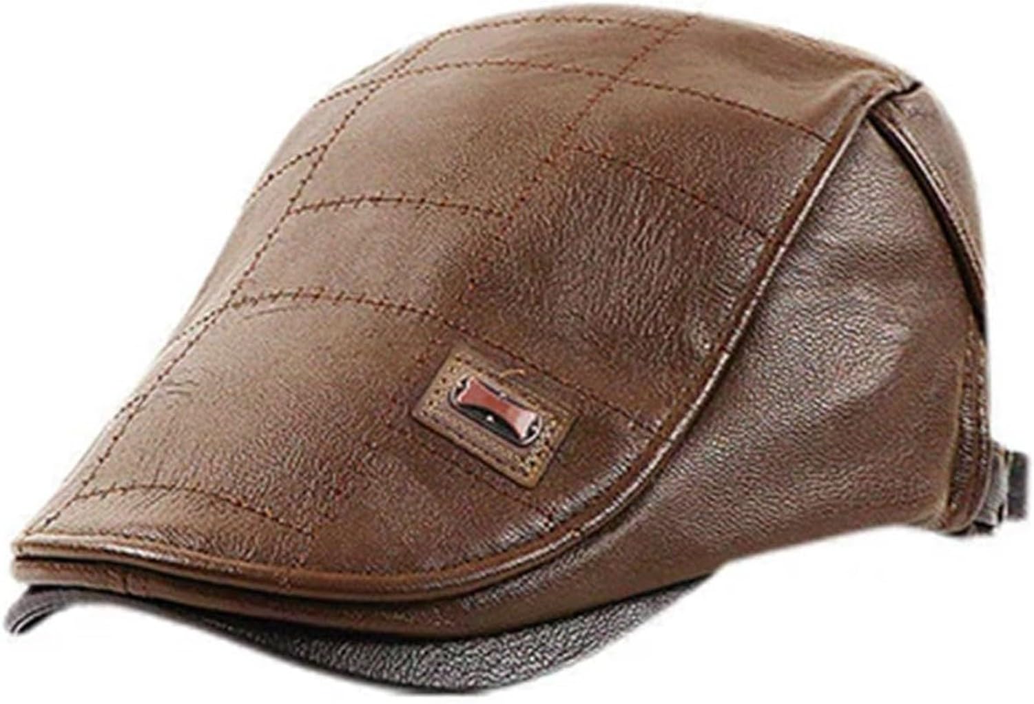 Casquette en cuir PU vintage homme et béret newsboy ajustable d'hiver chapeau style Gatsby #C