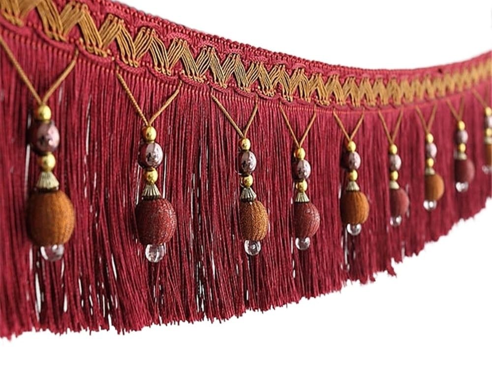 Dentelle de rideau, garniture de franges, 5 mètres de perles tressées, franges suspendues, garniture de boule pour rideau, table, bord de pompon, décoration de mariage, coupe de couture (couleur : r