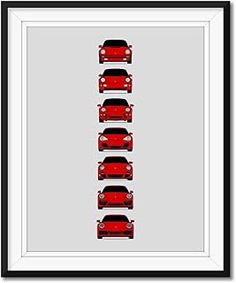 Porsche 911 Turbo Generations Inspired Car Poster - Handmade Print of Porsche 911 Turbo 930 964 993 996 997.1 991.1 1007- Guards Red, 17x22" Metallic Print (Unframed) - Perfect Gift for Car Enthusiast