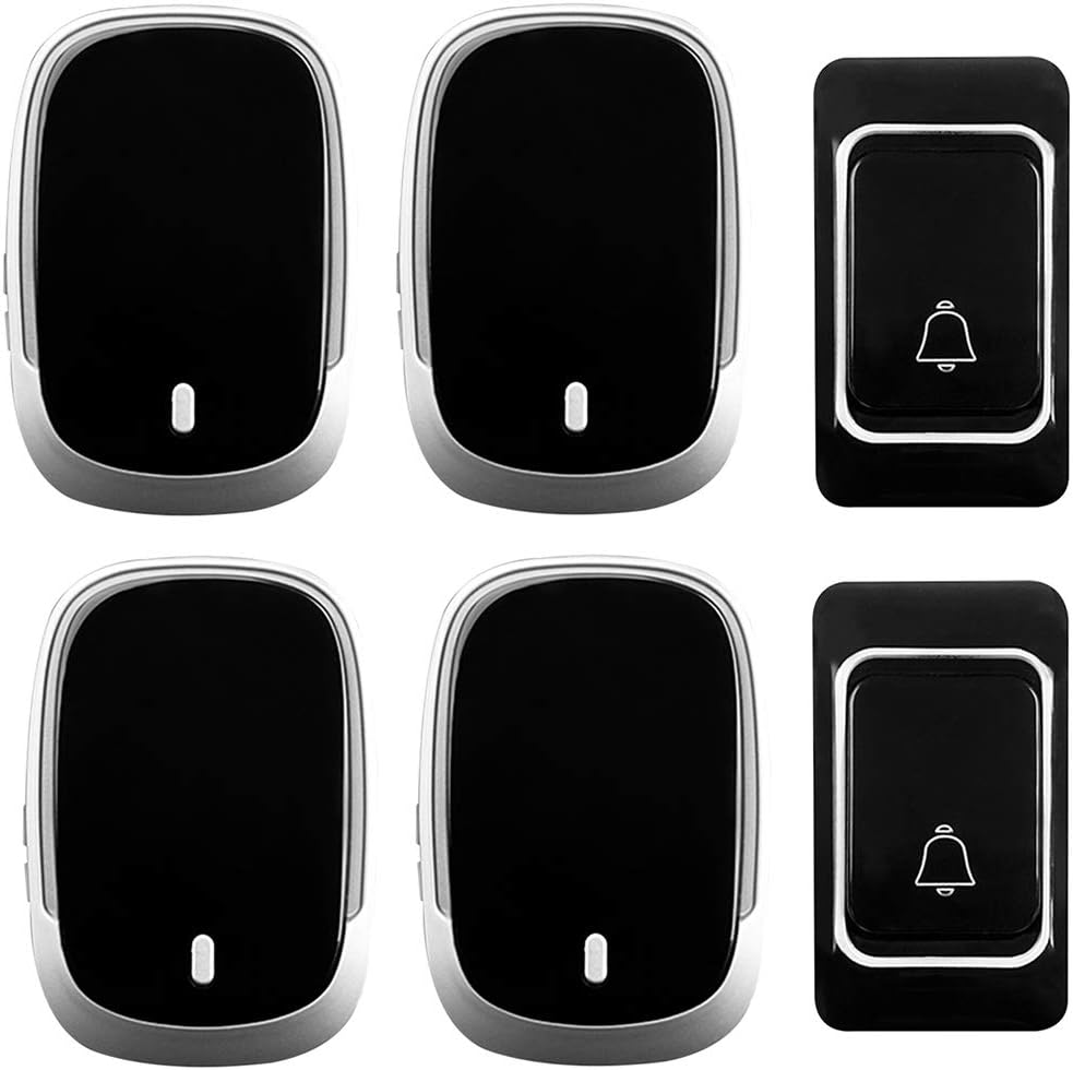 Wireless Doorbell Waterproof, 300M Range 4 Volume Levels Wall Plug-in Cordless Doorbell, 2 Transmitters 4 Receivers, 36 Music Melody/Intelligent Flashing Light Remind,Black,Gold,Gold