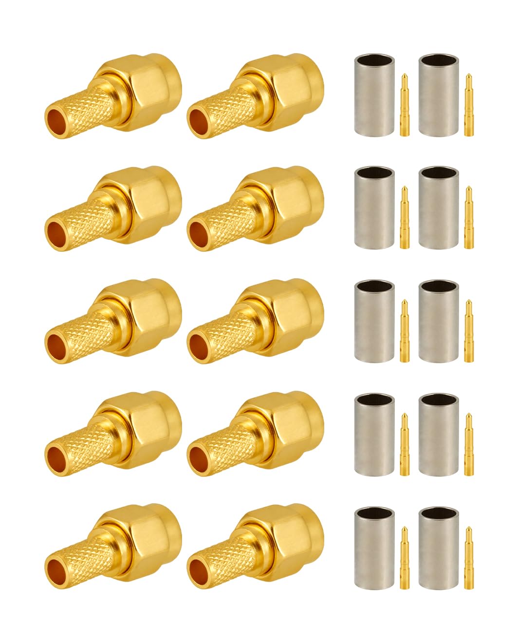 Vecys 10 PCS SMA Connettori SMA Maschio Crimpare a Connettore per RG58 RG142 RG400 VLMR195 RF Coassiale Cavo