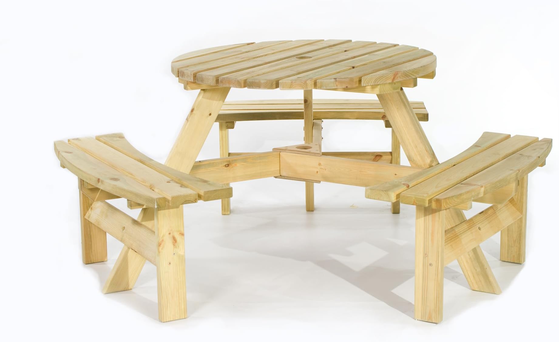 Brentwood 6 Seat Round Wooden Picnic Table - Durable Wood Pub Bench - Commercial Grade Thick Timbers - 1.7M Diameter (Green)