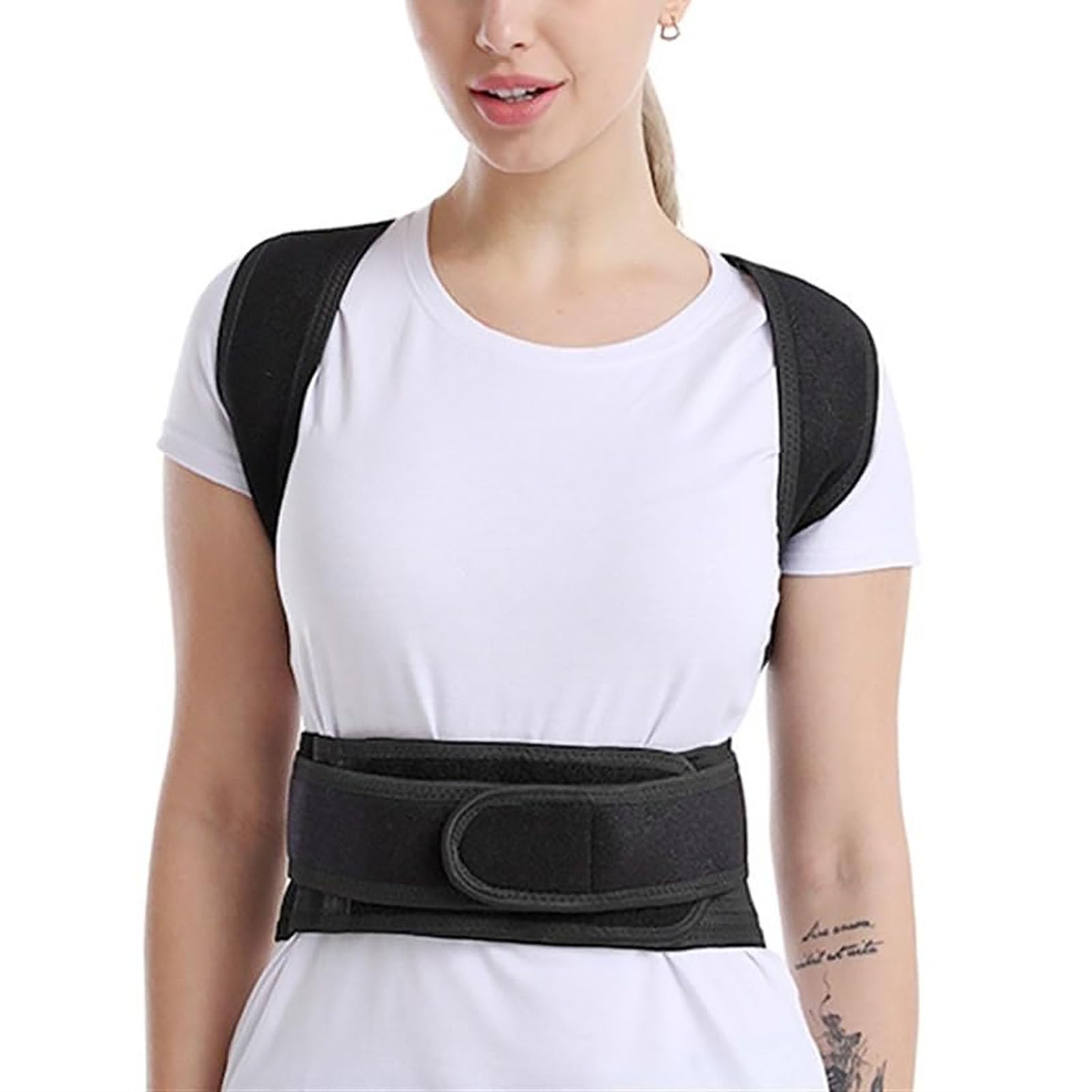 Corrector de postura de hombro para adultos, soporte de espalda para escoliosis para hombres y mujeres, cinturón de soporte de espalda completa, soporte de cuello ajustable, mejora la postura de la e