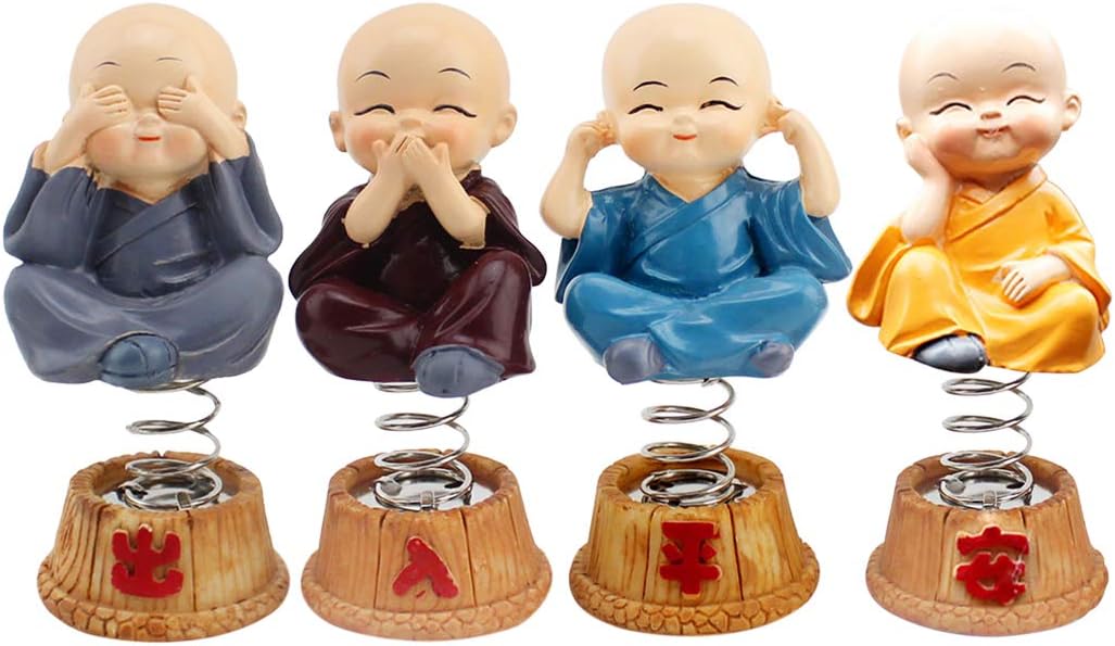 FansportFansport 4PCS Little Monks Cute Resin Ornaments Bobble Head Toy for Desk Car Decoration