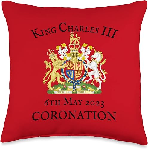 KING CHARLES III, GREAT BRITISH MONARCH, UK ROYAL King Charles III 2023 Coronation, British Royal Coat of Arms, almohada de 16 x 16 pulgadas,