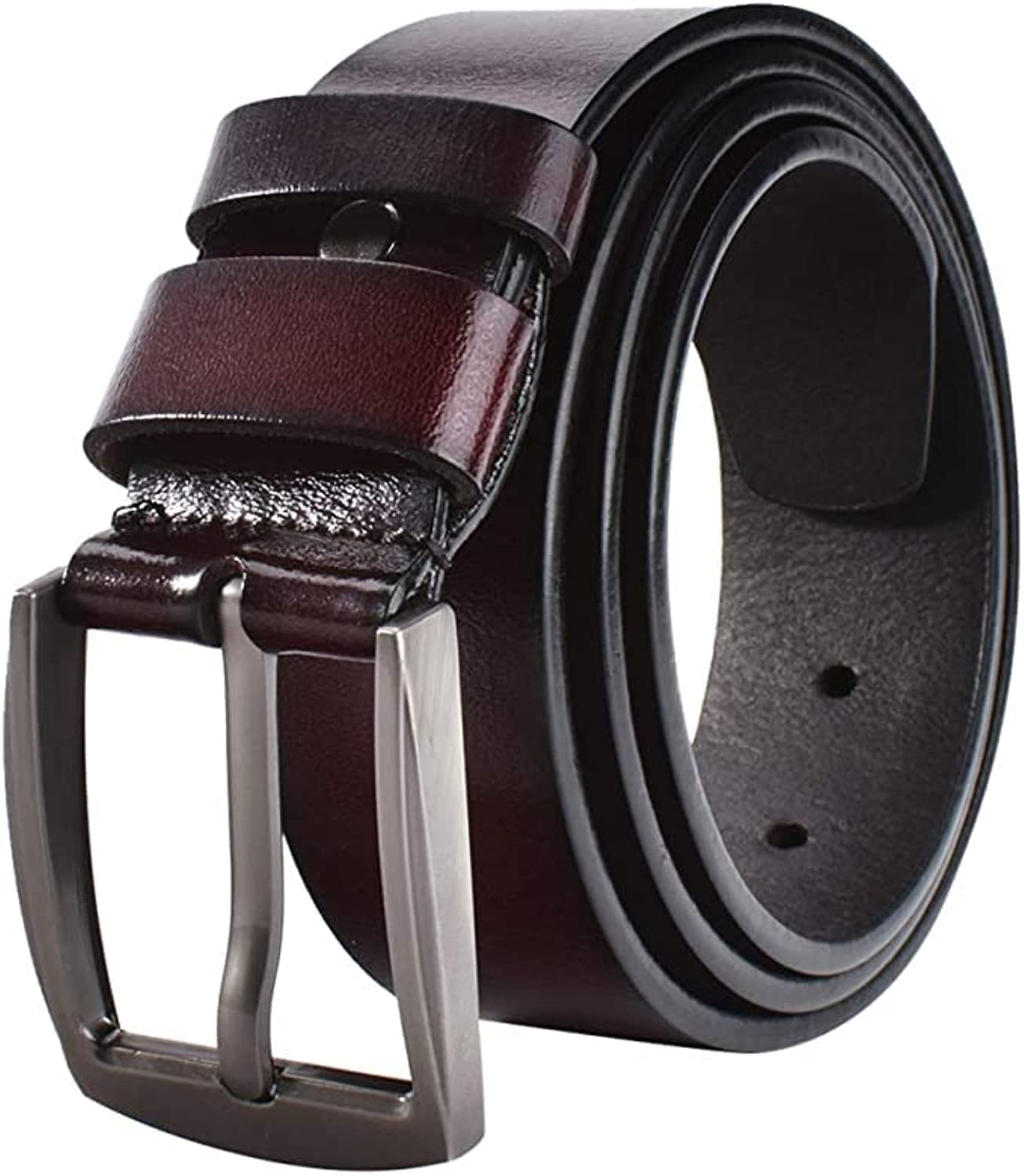 JY_shop Men's Belt, Men's Reversible Classic Dress Belt Top Bulliant Leather Dress Belt with Single Prong Buckle