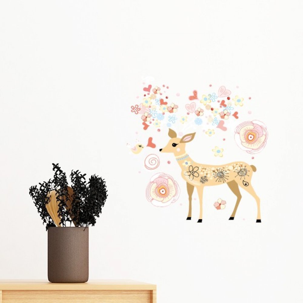 Sticker mural amovible fleur et oiseau d'amour decoration de chambre DIY 40cm