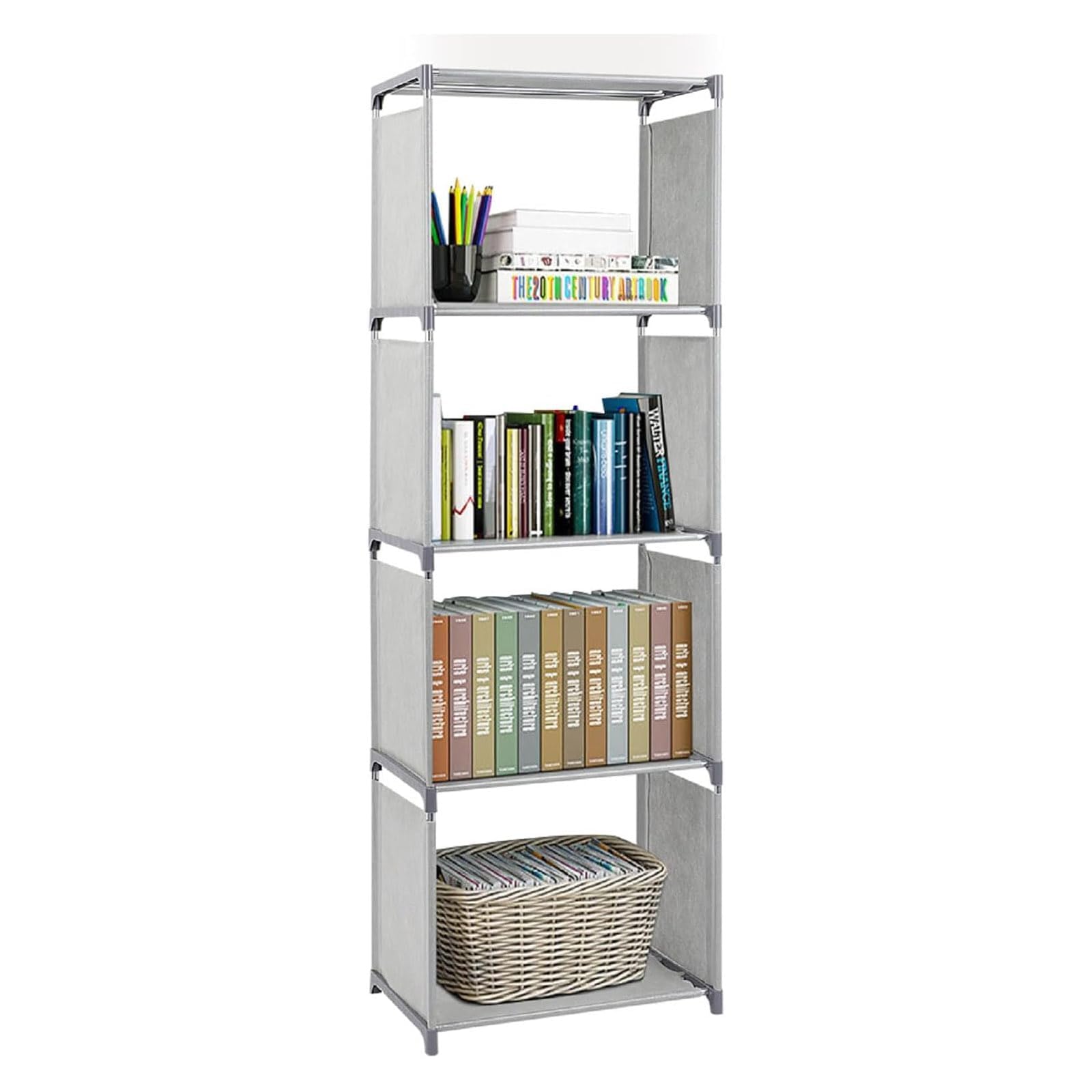 SUNNYNEST Non-Woven Four-Compartment Bookshelf – Simple & Stylish Single-Row Floor Rack for Living Room, Bedroom or Office