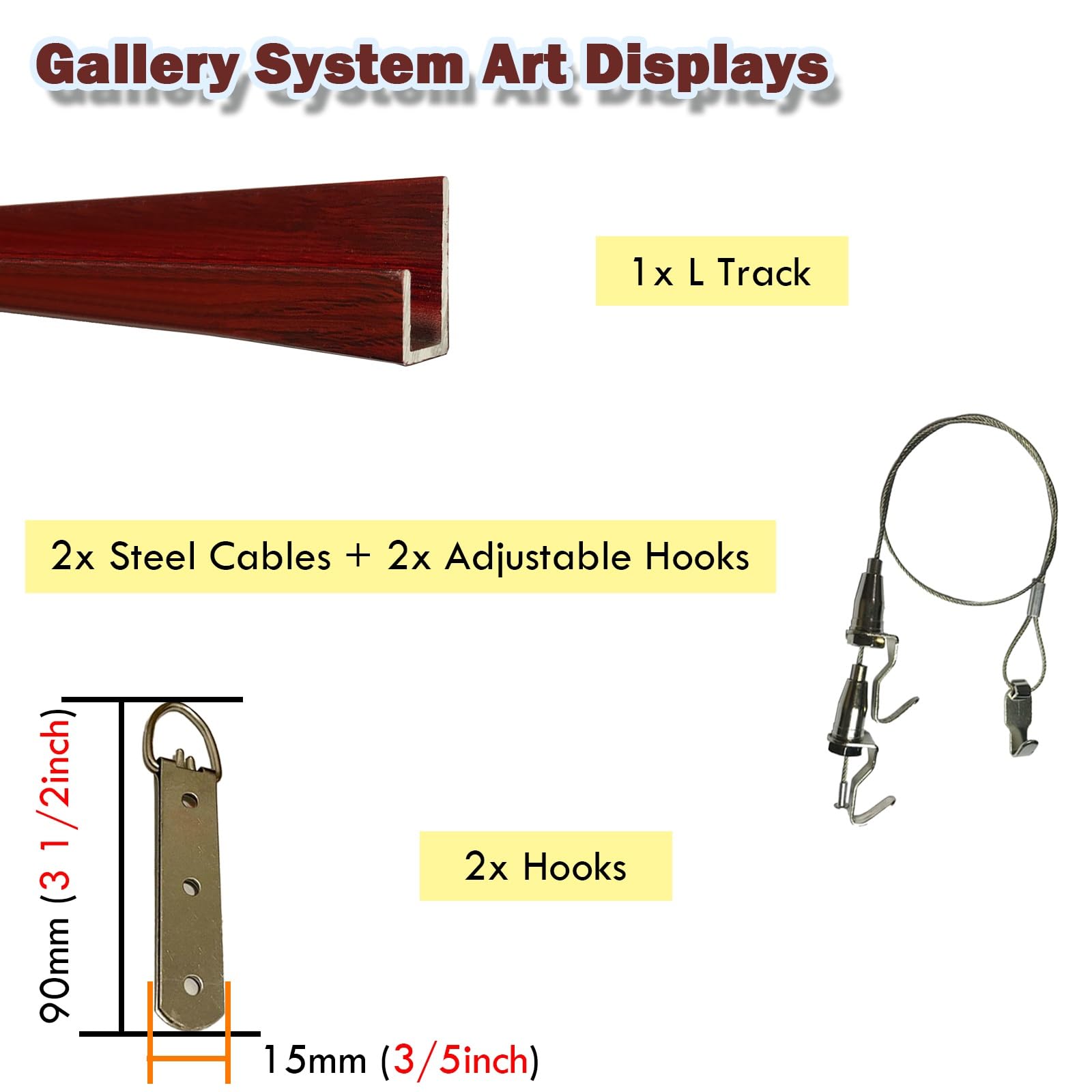 Kit de sistema colgante con riel de aluminio, cables de acero y ganchos ajustables para oficina y exhibición de obras de arte