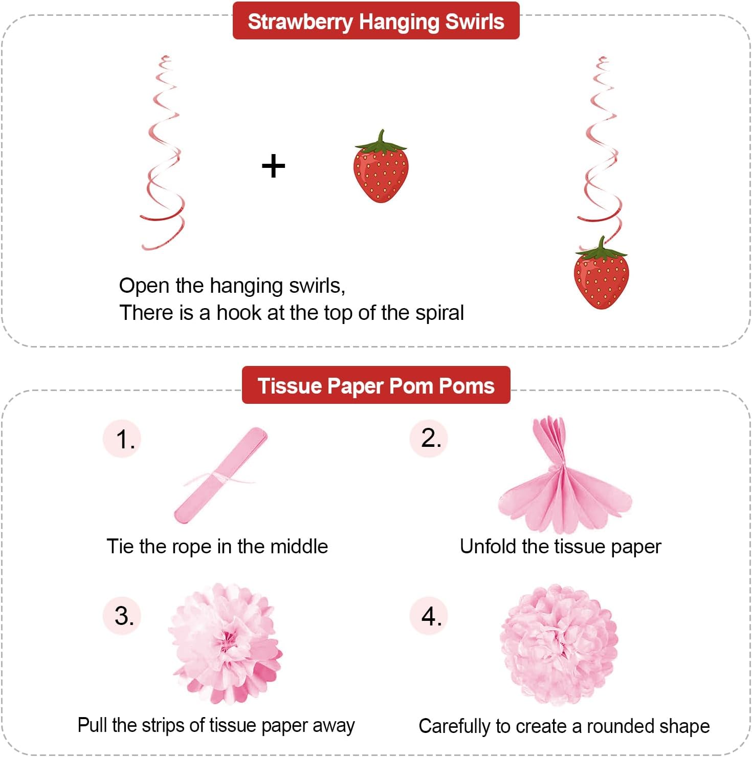 Lasocy Strawberry Party Decorations for Girls Tissue Pom Poms Red Pink Strawberry Birthday Decorations Fans Honeycomb Ball Hanging Swirls Banner Berry First Birthday Baby Shower Decor - Image 6