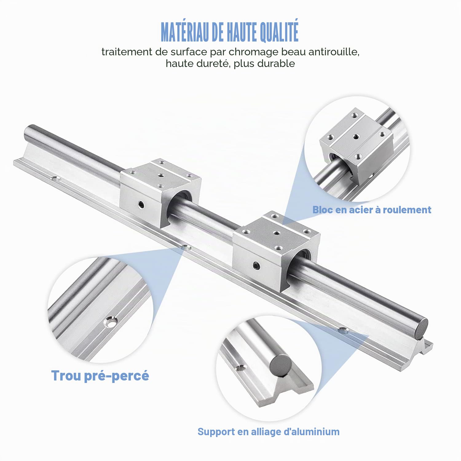 CNCMANS Lot de 2 rails de guidage linéaires SBR12-1500 mm - En acier inoxydable - Avec 4 blocs coulissants SBR12UU - Pièces CNC pour appareils automatisés (SBR12-1500 mm)